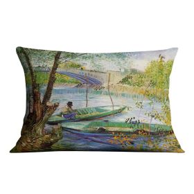 Fishing In Spring By Van Gogh Cushion (Print: Double Sided, size: 22" x 22" / 55cm x 55cm)