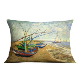 Fishing Boats On The Beach At Saintes-Maries By Van Gogh Cushion (Print: Double Sided, size: 18" x 18" / 45cm x 45cm)