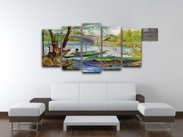 Fishing In Spring By Van Gogh 5 Split Panel Canvas (Type: Standard Framed Canvas Print (Split-Panel), size: 84" x 40" / 214cm x 100cm (Approx))