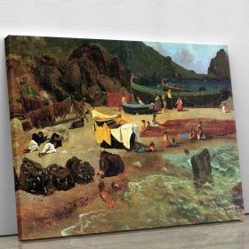 Fishing Boats on Capri by Bierstadt Canvas Print or Poster (Type: Standard Framed Canvas Print, size: 60" x 40" / 150cm x 100cm (approx))