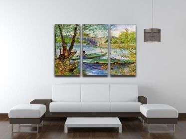 Fishing In Spring By Van Gogh 3 Split Panel Canvas Print (Type: Premium Framed Canvas Print (Split-Panel), size: Small (36" x 24" Total))