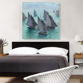 Fishing Boats Calm Sea 1868 (Type: Standard Framed Canvas Print, size: 40" x 26" / 100cm x 65cm (approx))