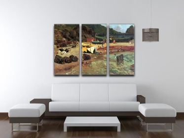 Fishing Boats On Capri By Bierstadt 3 Split Panel Canvas Print (Type: Premium Framed Canvas Print (Split-Panel), size: Large (60" x 40" Total))