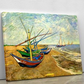 Fishing Boats On The Beach At Saintes-Maries By Van Gogh Canvas Print Or Poster (Type: Standard Framed Canvas Print, size: 24" x 16" / 60cm x 40cm (approx))